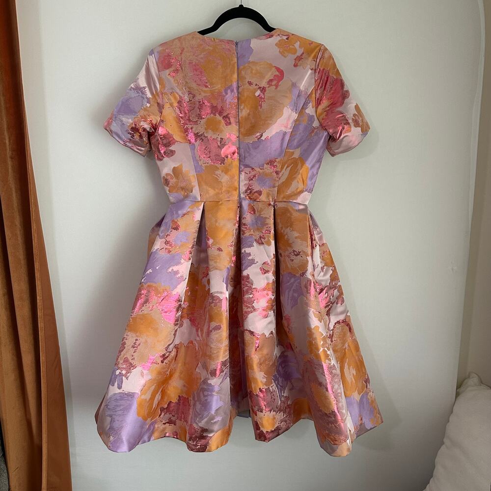 Io Couture Floral Foliage Pastel Fit & Flare Pleated Structured Mini Dress US 40 - Picture 2 of 12